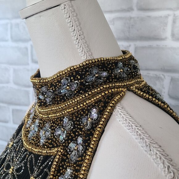 Vintage Mark & John By Gopal Silk Black Beaded Halter Top Blouse Elegant Party L - Picture 10 of 13